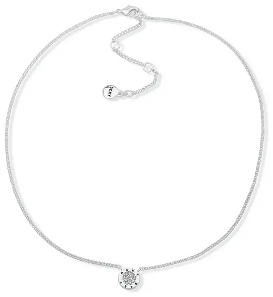 Image of DKNY Silver Plated Round Crystal Logo Pendant Necklace