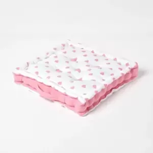 Image of Cotton Pink Hearts Floor Cushion, 50 x 50cm - Pink - Homescapes