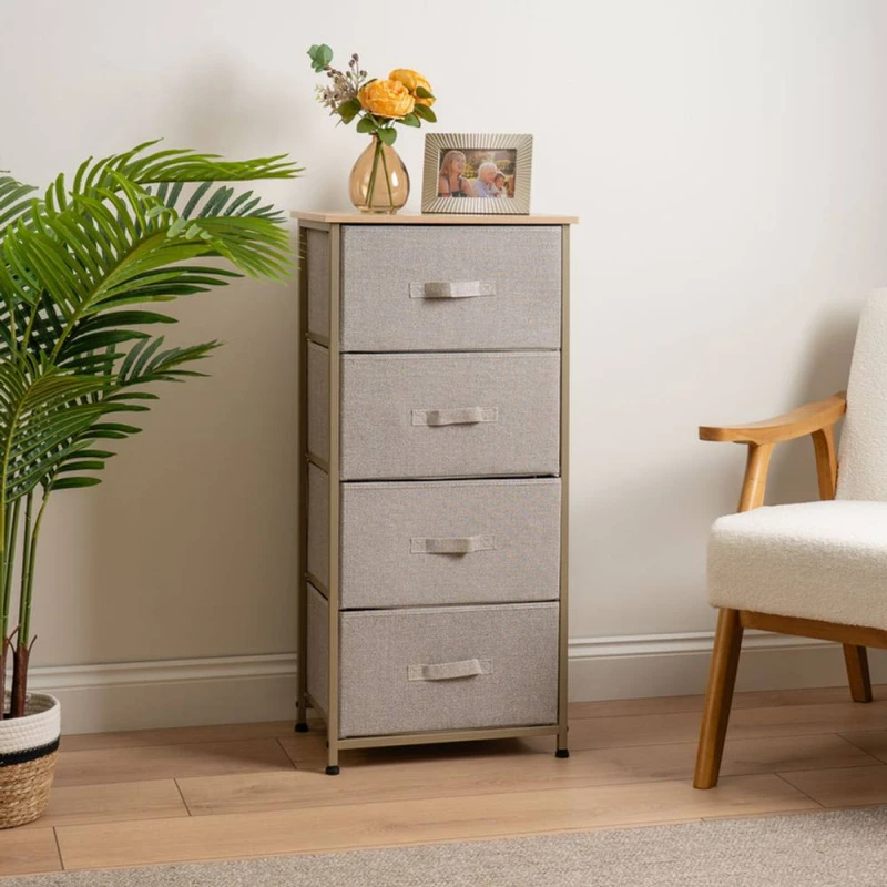 Image of Scottish Everlastings Ltd 4 Drawer Beige Cabinet with Beige Fabric Drawers Beige Unisex