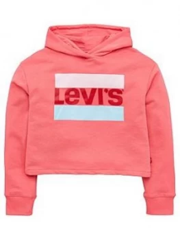 Image of Levis Girls Cropped Boxy Sportwear Logo Hoodie - Pink, Size Age: 12 Years, Women
