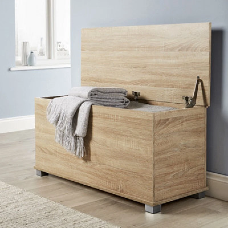 Image of Home Source Malmo Storage Ottoman Chest Unit Light Oak
