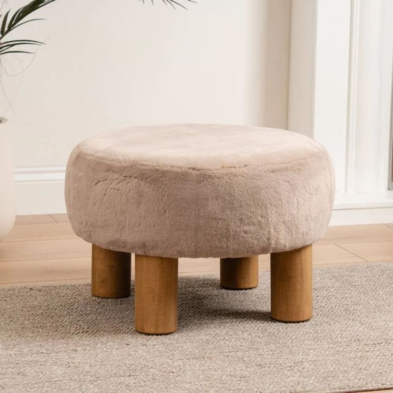 Image of SO'HOME Olivine Faux Fur Round Footstool Grey ONE SIZE