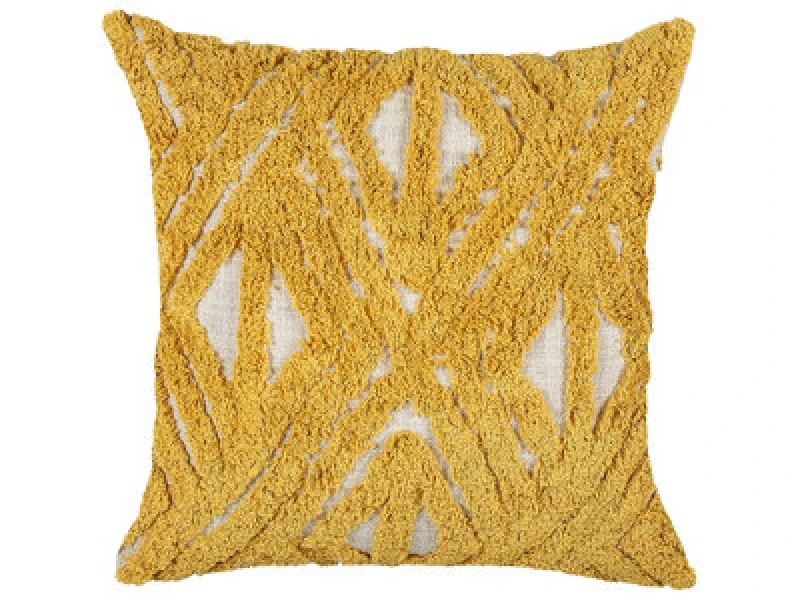 Image of Beliani Throw Cushion Alcea Cotton 45 X 45cm Yellow Geometric Pattern
