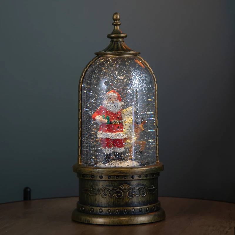 Image of 29cm Battery Operated Light up LED Christmas Cloche Water Spinner with Santa & Deer Scene