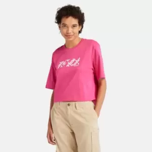 Image of Timberland Logo Pack Cropped Tee For Her In Pink Pink, Size XS