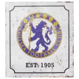 Image of Chelsea FC Official Retro Football Crest Bedroom Sign (One Size) (White/Blue)