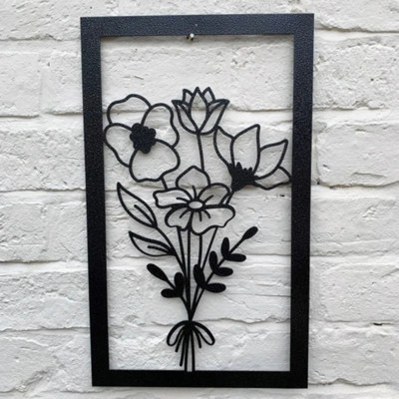 Image of Poppy Forge Framed Bouquet Wall Art - Bare Metal/ready To Rust - W30 X H50 Cm