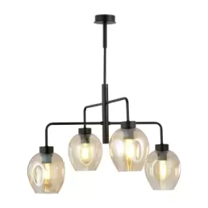 Image of Lukka Black Multi Arm Pendant Ceiling Light with Amber Glass Shades, 4x E27