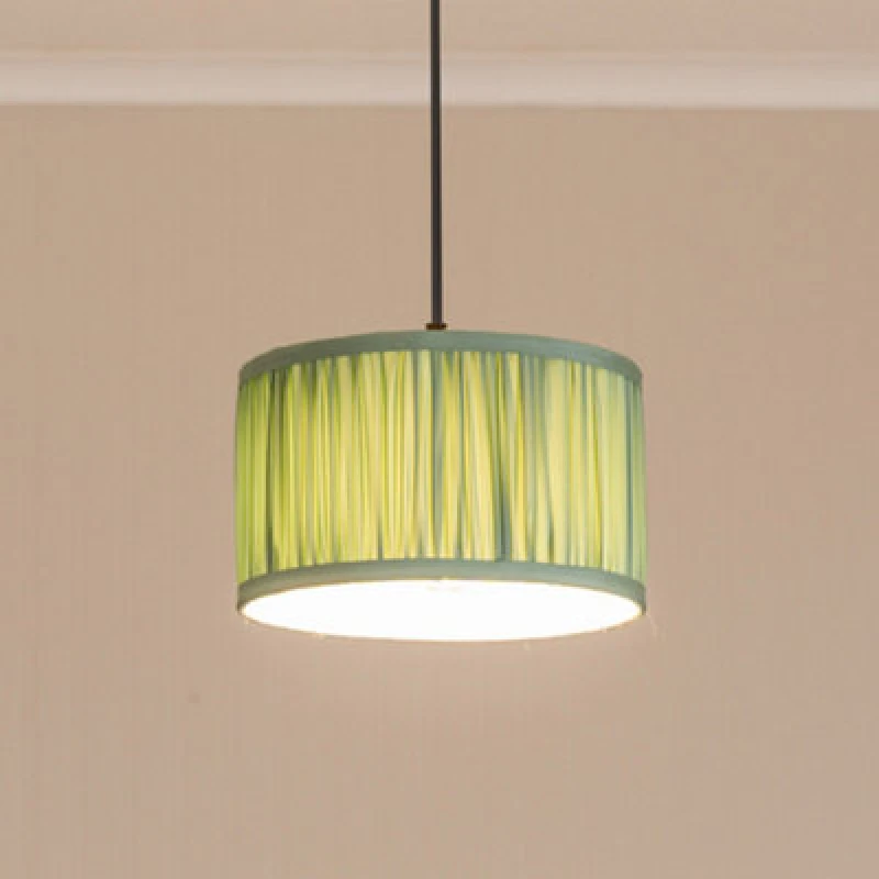 Image of ValueLights Jess Fabric Ruched Pleated Ceiling Floor Table Small Drum Lamp Shade with Bulb Pale Green