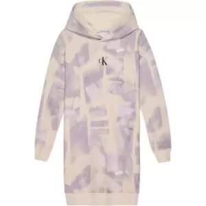 Image of Calvin Klein Jeans Brush Stroke Aop Hoodie Dress - Cream