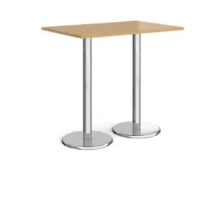 Image of Pisa rectangular poseur table with round chrome bases 1200mm x 800mm - oak