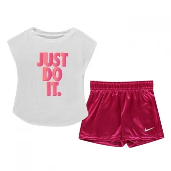 Image of Nike T-Shirt and Shorts Set - Pink/White