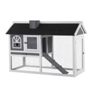 Image of PawHut Wooden Rabbit Hutch for Outdoors or Indoors w/ Pull Out Tray and Ramp - Grey