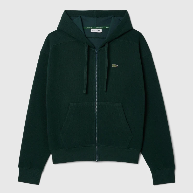 Image of Lacoste Zip-Up Pique Hoodie Green female 8