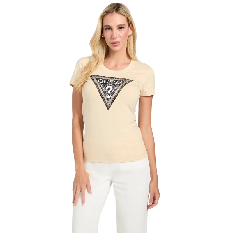 Image of Guess Womens T-Shirt Guess Triangle Python Vert Female L