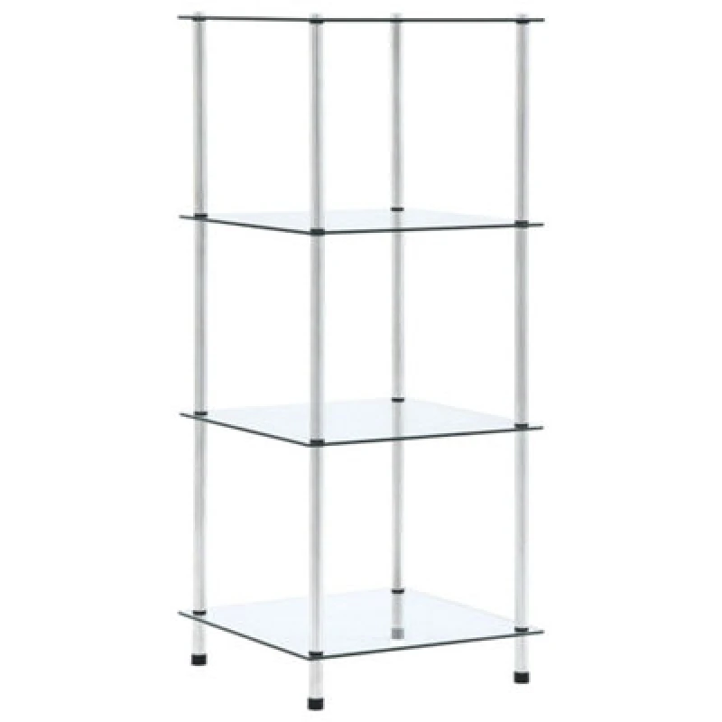 Image of vidaXL 4-Tier Shelf Transparent Tempered Glass Kitchen Showcase Organiser Rack