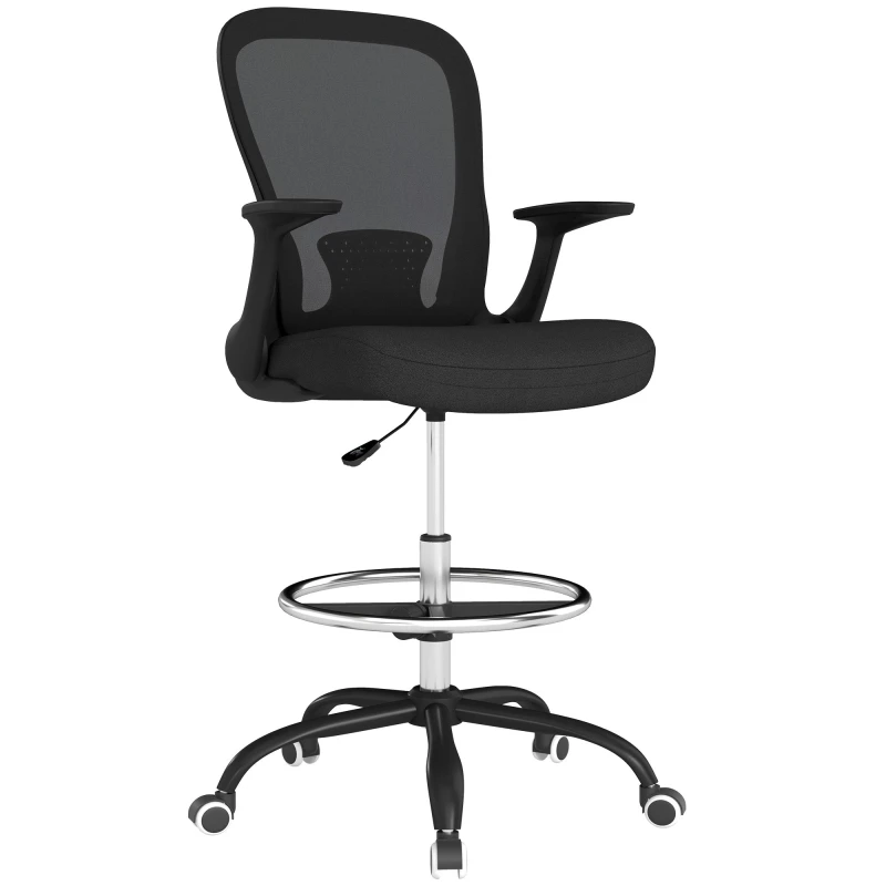 Image of HOMCOM HOMCOM Drafting Chair, Ergonomic Office Chair with Flip-up Armrest in Black One Size Unisex 5063603103382