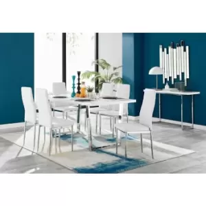 Image of Kylo White High Gloss Dining Table & 6 White Milan Chrome Leg Chairs - White