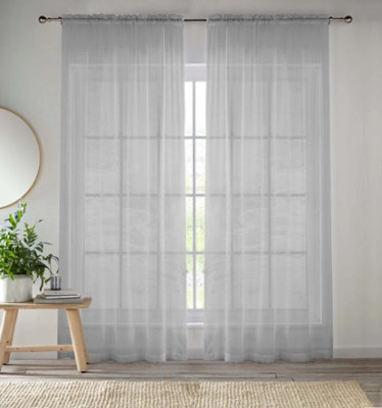 Image of Tyrone Textiles 57x54" Silver Sheer Pair of Plain Woven Voile Slot Top Curtain Panels (145x137cm), Silver CRY30PA54-PAIR
