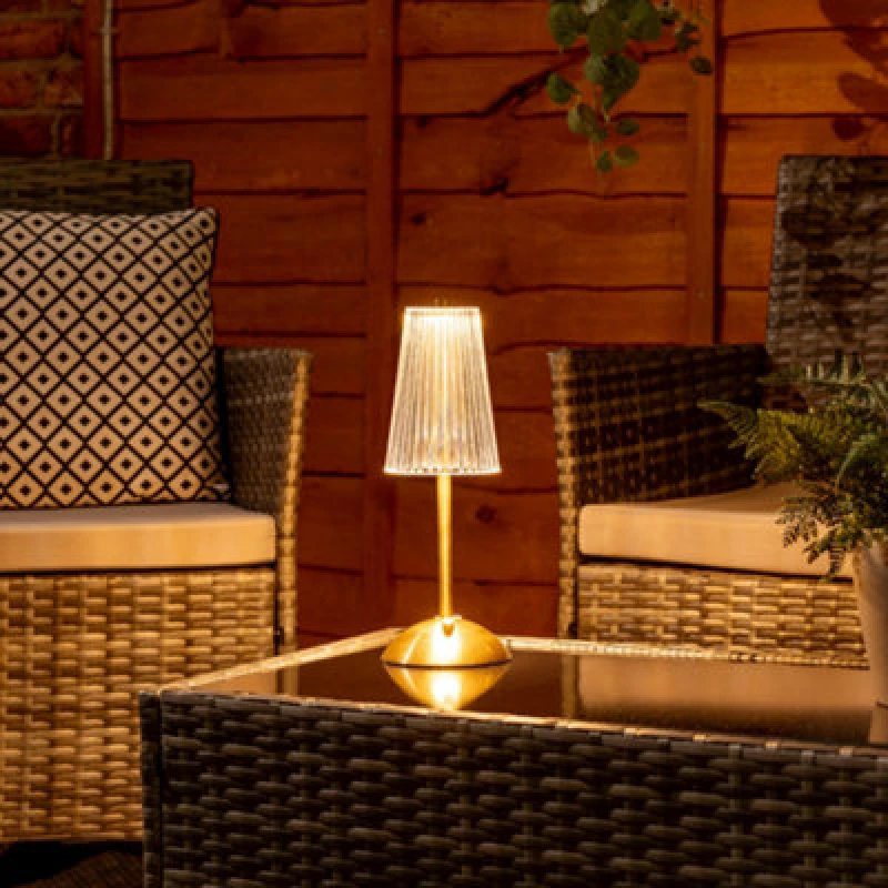 Image of ValueLights ValueLights Allie Gold and Clear Rechargeable LED Table Lamp in Metallic Gold Metallic Gold One Size Unisex 5016529265832