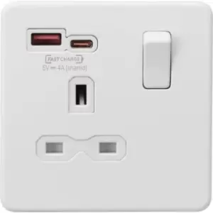 Image of 13A 1G Switched Socket with dual USB [FASTCHARGE] A+C - Matt White 230V IP20