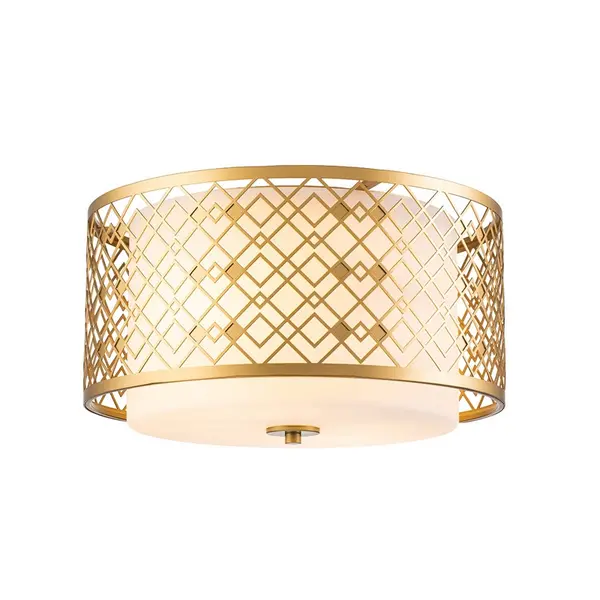 Image of Elstead Elstead Ziggy Glass Flush Ceiling Light - Gold