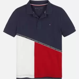 Image of Tommy Hilfiger Boys Diagonal Colorblock Polo Shirt - Twilight Navy - 7 Years