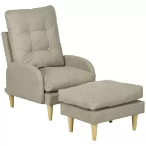 Image of HOMCOM Upholstered Armchair with Footstool Set, Modern Button Tufted Accent Chair w/ Adjustable Backrest, Cushions, Wood Legs and Side Pockets, Beige