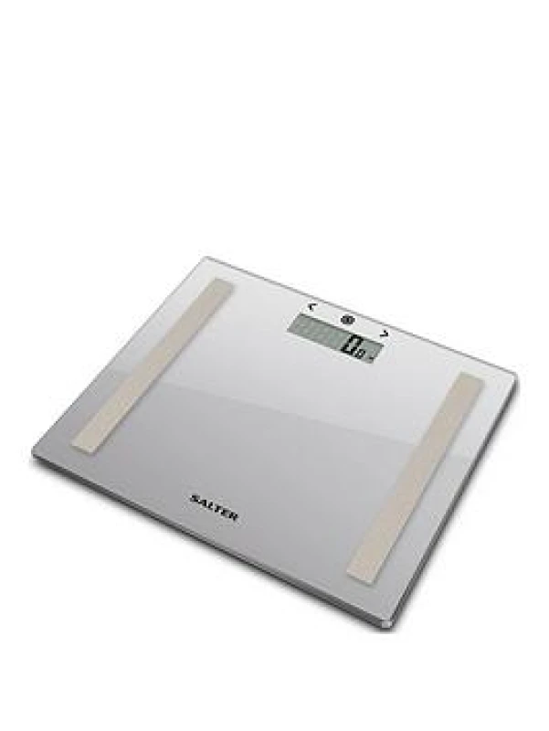Image of Salter Compact Body Analyser Bathroom Scales, Measure Weight BMI Body Fat Body Water, Ultra Slim Toughened Glass, 8 User Memory, Easy to Read Digital