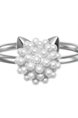 Image of Ladies Karl Lagerfeld Silver Plated Pearl Choupette Ring Size L 5378077