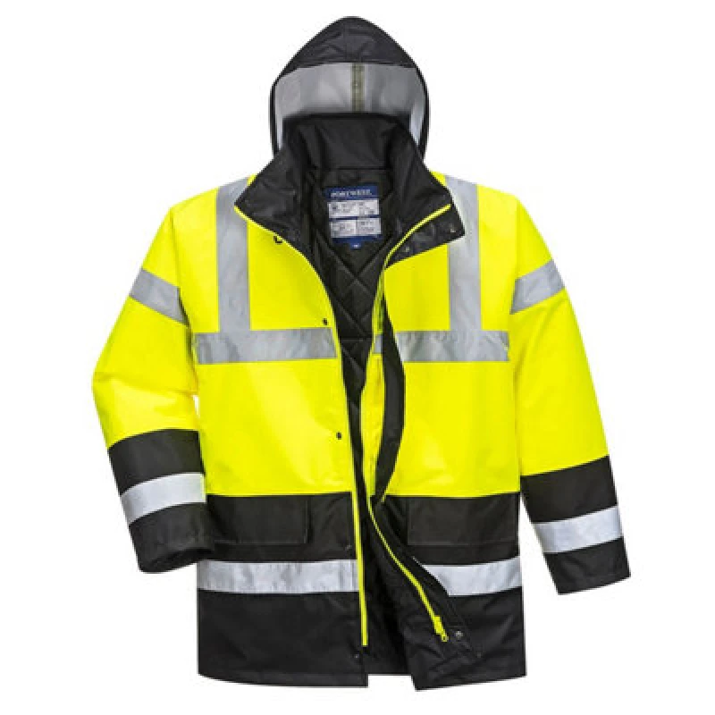 Image of Oxford Weave 300D Class 3 Hi Vis Contrast Traffic Jacket S466YBRXS Colour: Yellow / Black