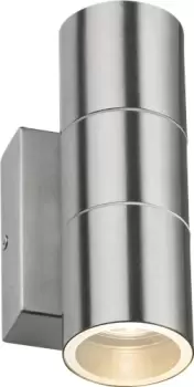 Image of KnightsBridge 230V IP54 GU10 Up and Down Wall Light with Photocell Sensor - Brushed Chrome