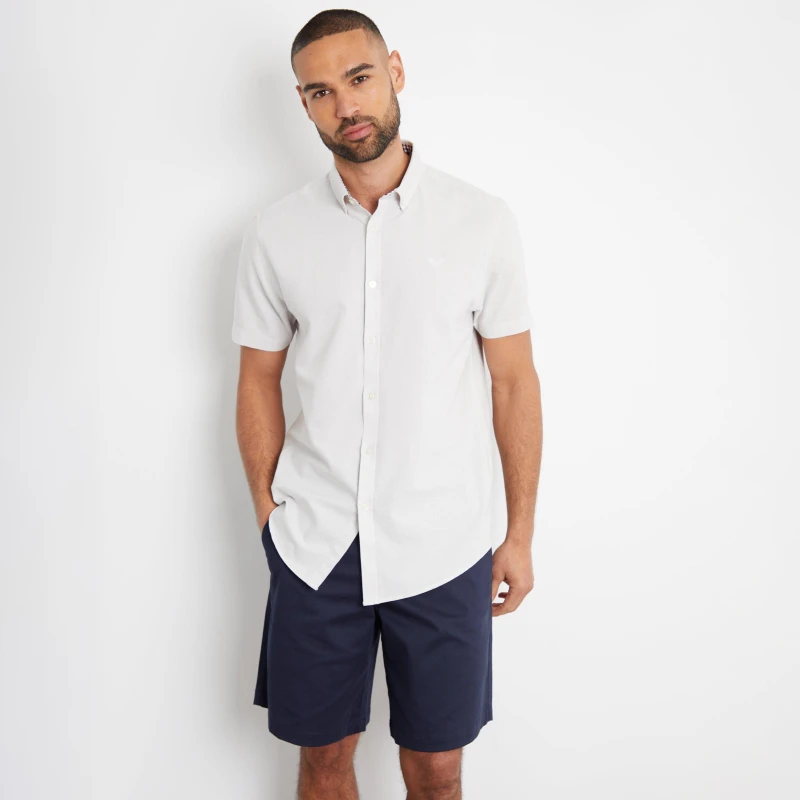 Image of Threadbare Oxford Cotton 'Inferno' Short Sleeve Shirt Cream