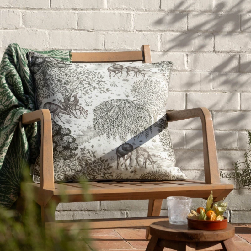 Image of Morris & Co Morris & Co The Brook Printed Outdoor Cushion in Beige Size: 55cm x 55cm Beige 55cm x 55cm Unisex 5025532850720