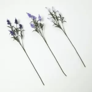 Image of Homescapes - Artificial Lavander Spray Single Stem Set of 3, 68cm - Green, Purple, White