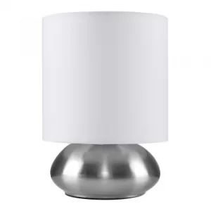 Image of Satin Nickel Touch Table Lamp with White Drum Shade