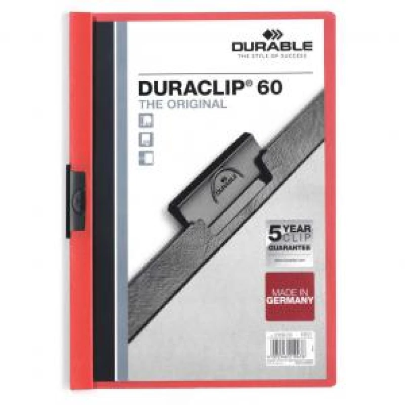 Image of Durable DURACLIP 60 Sheet Document Clip File Folder - 25 Pack - A4 Red DRBE220903