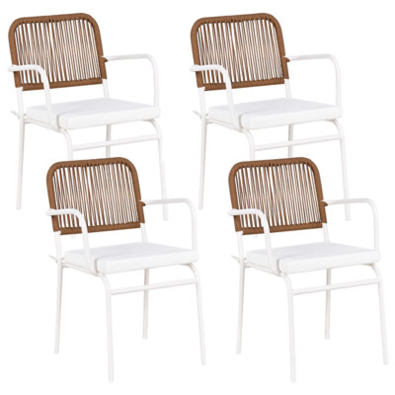Image of Beliani Set Of 4 Garden Chairs With Cushions Taceno Metal White