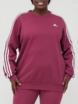 Image of adidas Essentials 3 Stripes Fleece Sweat (Plus Size) - Dark Red, Dark Red, Size 4X, Women