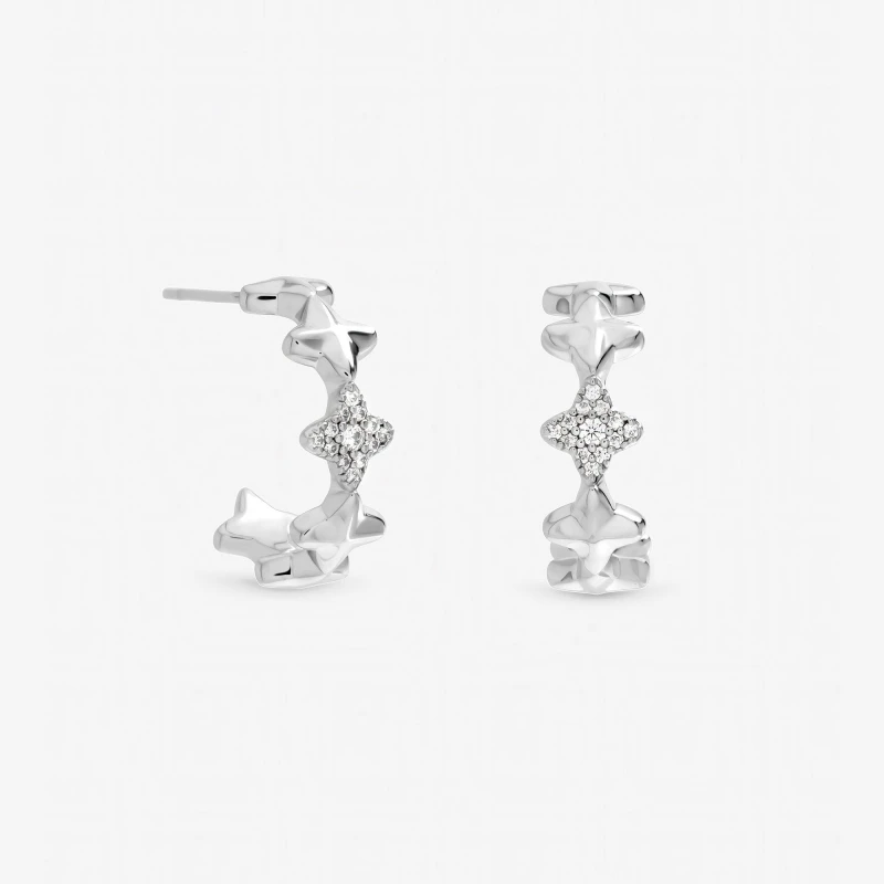 Image of Inicio Sterling Silver Plated Celestial Star Hoops Hoop Earrings One Size Silver 40054411000