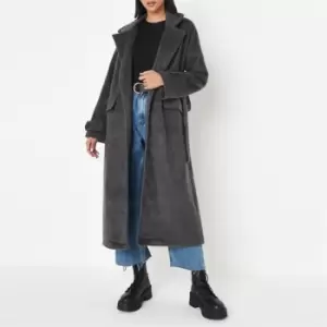 Image of Missguided Belted Longline Formal Coat - Grey