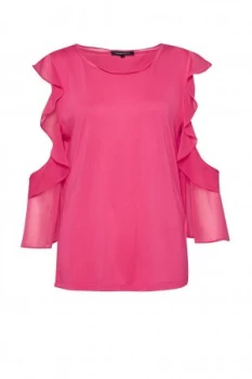 Image of French Connection Ruffle Mix Jersey Top Pink
