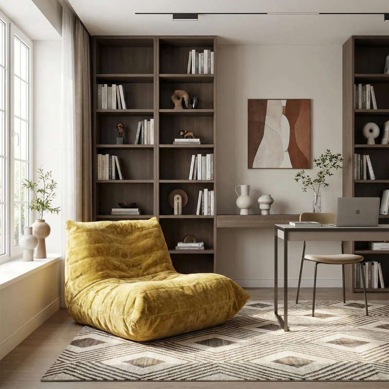 Image of Urban Meuble Luxury Chenille Bean Bag Lazy Sofa Yellow unisex One Size