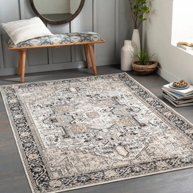 Image of Livabliss Machine Washable Oriental Boho Beige Liana Area Rug 200 X 275cm - Easy Care, Non Shedding, Ideal For Living Room & Bedroom