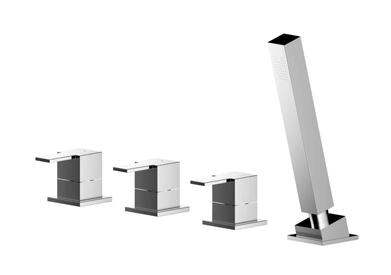 Image of Balterley Deck Mount Square 4 Tap Hole Bath Shower Mixer Tap with Kit Chrome Silver unisex