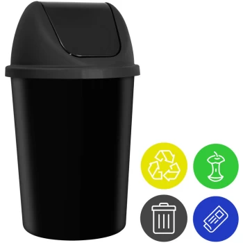 Image of Monzana - Trash Can With Lid Incl. 4 Waste Separation Stickers Plastic 40 L Round Swing Lid Kitchen Rubbish Bin Schwarz (de)