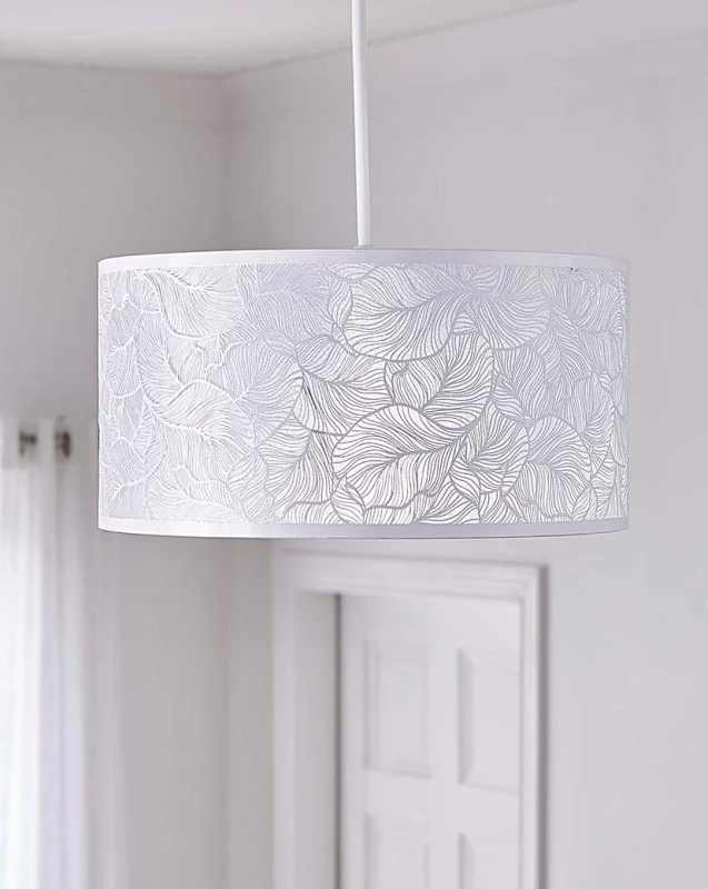 Image of Searchlight Metal Leaf Pattern Pendant Shade 40cm White - Searchlight White MP37701