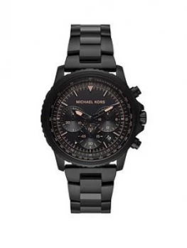 Image of Michael Kors MK8755 Black and Rose Gold Detail Chronograph Dial Black IP Stainless Steel Bracelet Mens Watch, One Colour, Men