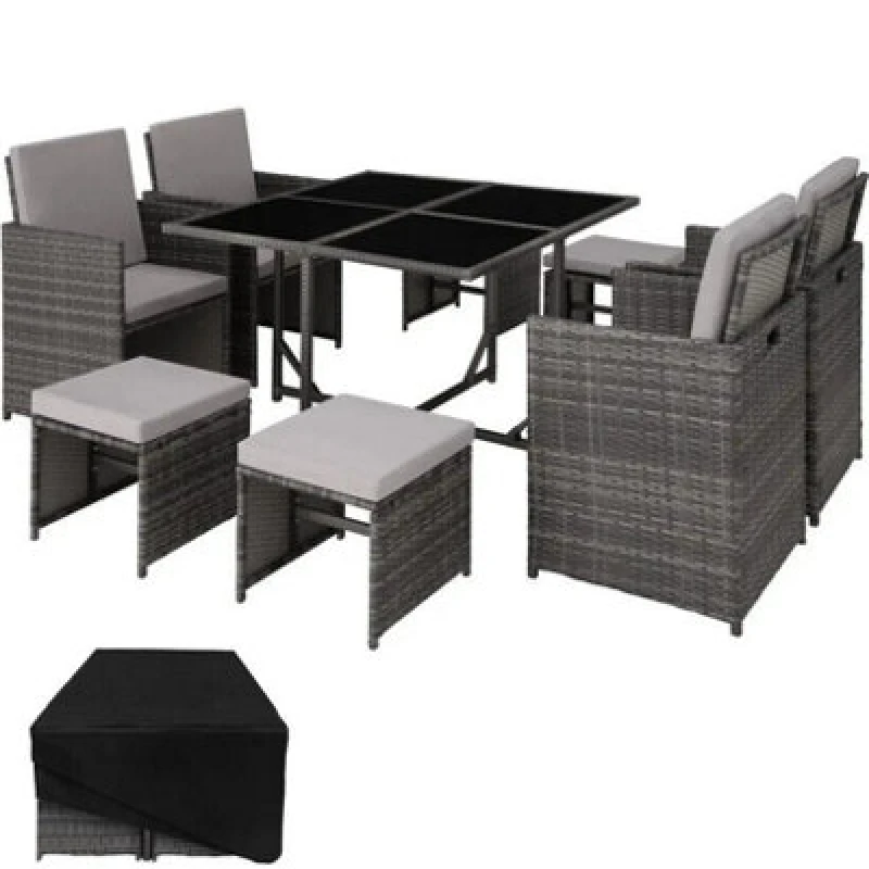 Image of Premium Rattan Garden Furniture Set 8 Seats 1 Table Grey