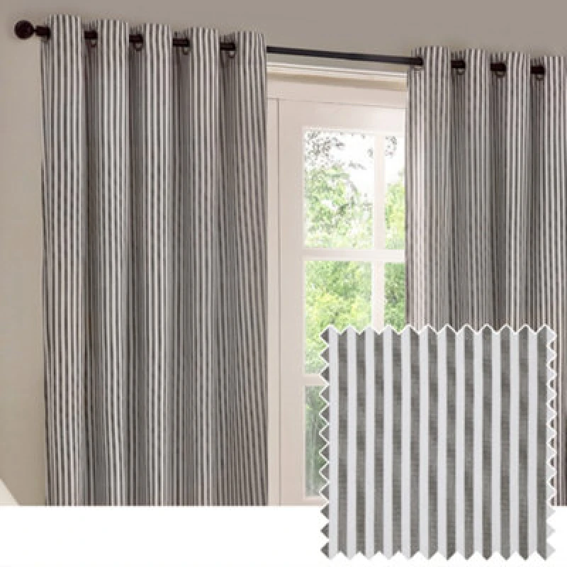 Image of Yard Hebden Striped 100% Cotton Lined Eyelet Curtains Grey 229cm width 137cm drop, Grey 5025532848949